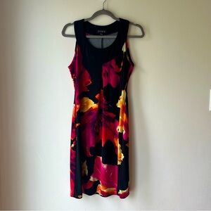 Enfocus Studio Floral Sleeveless A-Line Dress Size 6 Black Pink Orange Tropical